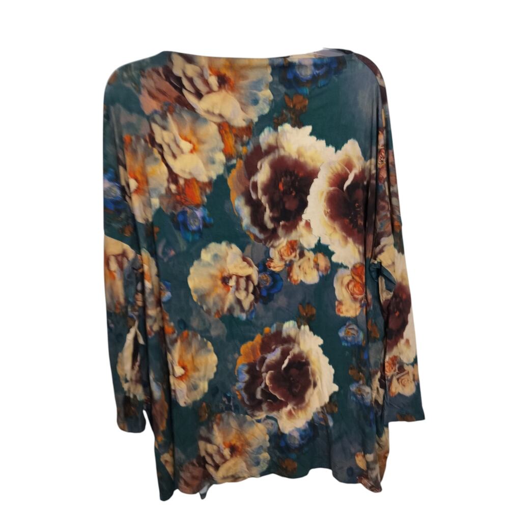 5397)Bryn Walker L Fiori Lagenlook Watercolor Floral Print Jersey Gabo Tunic - Picture 3 of 10